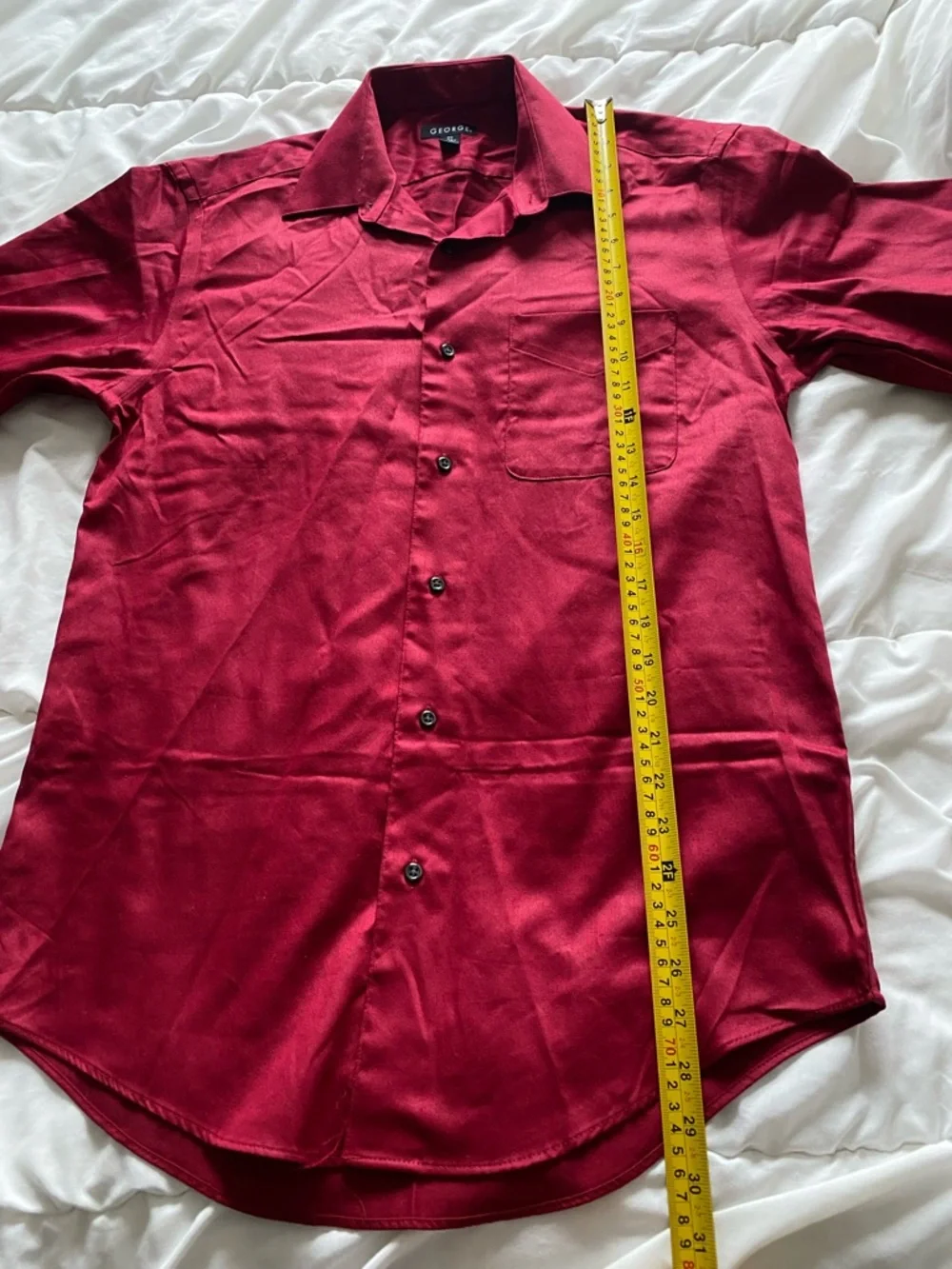 George Red Satin-Look Button-Up Shirt - Picture 5 of 6